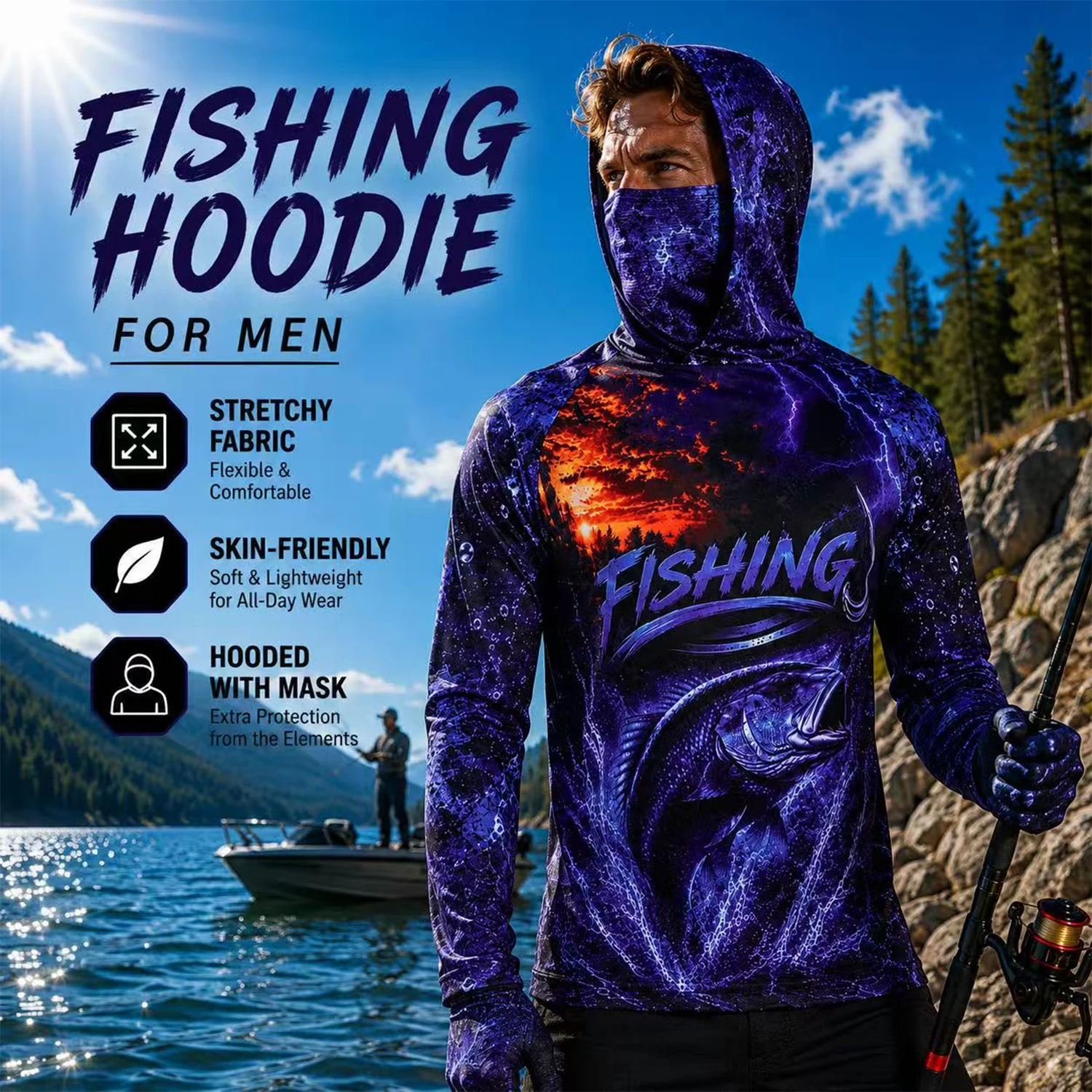 Fishing Shirt Uv Protection - Heren, paarse visprint, 3D-geprinte vissershirt met